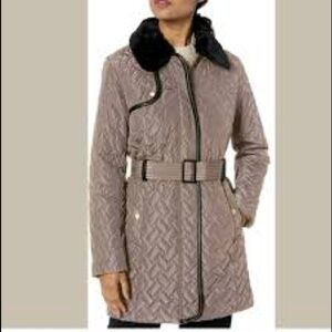 Cole Haan Removable Faux Fur Trim Quilted Coat XS